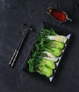 Cooked bok choy with sesame seeds Royalty Free Stock Photo