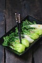 Cooked bok choy with sesame seeds Royalty Free Stock Photo