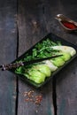 Cooked bok choy with sesame seeds Royalty Free Stock Photo