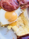 Cooked breakfast with bacon and egg