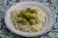 Cooked bulgur with brussels sprouts