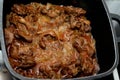 cooked chicken livers, gizzards and hearts, selective focus of fresh liver, gizzard and heart of chickens full of protein in a