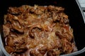 cooked chicken livers, gizzards and hearts, selective focus of fresh liver, gizzard and heart of chickens full of protein in a Royalty Free Stock Photo