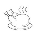Cooked chicken with steam vector line icon.