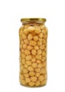 Cooked chickpeas in a glass jar