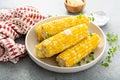 Cooked corn on the cob with salt and butter Royalty Free Stock Photo