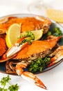 Cooked crabs with lemon and parsley