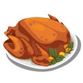 Cooked delicious chicken on the plate. Vector food