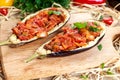 Cooked Eggplant and stuffed with vegetables. Royalty Free Stock Photo