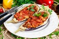 Cooked Eggplant and stuffed with vegetables Royalty Free Stock Photo