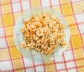 Cooked farfalle pasta served tomato sauce