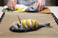 Cooked fish sea bream fish. Royalty Free Stock Photo
