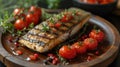 cooked fish with vegetables close-up