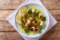 Cooked French snails, escalgot with butter, herbs, lemon and gar Royalty Free Stock Photo