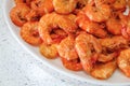 Cooked Fresh Shrimps on a White Plate Over Stone Table. Fresh an Royalty Free Stock Photo