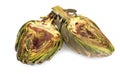 cooked fried halves artichokes on white plate Royalty Free Stock Photo