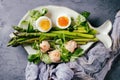 Cooked green asparagus with egg Royalty Free Stock Photo