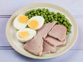 Cooked Ham and Egg Salad With Green Garden Peas Royalty Free Stock Photo