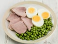 Cooked Ham and Egg Salad With Green Garden Peas Royalty Free Stock Photo