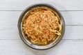 Cooked instant noodles on plate - Noodle spicy salad thai food Royalty Free Stock Photo