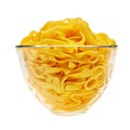 Cooked italian pasta in glass transparent bowl.