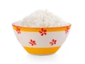 Cooked Jasmin Rice in ceramic bowl on white