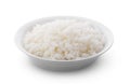 Cooked Jasmin Rice in white bowl on white background.