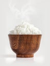 Cooked jasmine rice in wooden bowl with steam Royalty Free Stock Photo