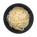 cooked linguine pasta on circle black bowl isolated on white Royalty Free Stock Photo