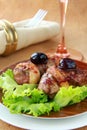 Cooked meat duck with berry sauce and salad Royalty Free Stock Photo