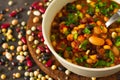 Cooked mixed legumes beans lentils stew with tomatoes