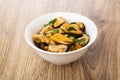 Cooked mussels with parsley in bowl on table Royalty Free Stock Photo