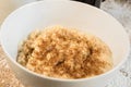 Cooked organic oats with cinnamon for breakfast