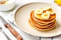 cooked pancake on plate at wooden background Royalty Free Stock Photo