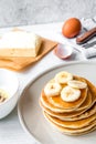 cooked pancake on plate at wooden background Royalty Free Stock Photo