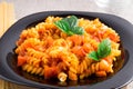 Cooked pasta girandole with vegetable sauce Royalty Free Stock Photo