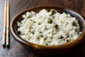 Cooked Plain Basmati Rice with Dill and Green Peas / Pilav or Pilaf Served with Chopsticks. Royalty Free Stock Photo