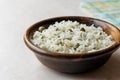 Cooked Plain Basmati Rice with Dill and Green Peas / Pilav or Pilaf in Wooden Bowl.