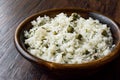 Cooked Plain Basmati Rice with Dill and Green Peas / Pilav or Pilaf in Wooden Bowl.