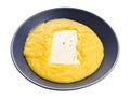 Cooked polenta with brined cheese isolated