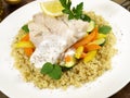 Cooked Pollack Fish with Quinoa Royalty Free Stock Photo