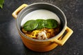 Cooked Quinoa with Carrot Celeriac Cream and Ricotta Cheese Royalty Free Stock Photo