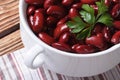 Cooked red kidney beans in white bowl close-up horizontal top vi Royalty Free Stock Photo