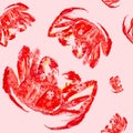 Cooked red king crab. Watercolor illustration isolated on red background.Seamless pattern