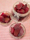 Cooked red slices beetroot in plate and glass bowls