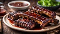 cooked ribs with char marks and bbq sauce Royalty Free Stock Photo