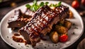cooked ribs served on a white plate Royalty Free Stock Photo