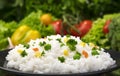 Cooked rice porridge, served with herbs and vegetables