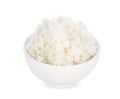 Cooked rice in the white bowl isolated on white background Royalty Free Stock Photo