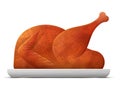 Cooked roast turkey, chicken on white background